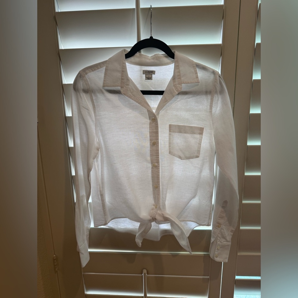 J.CREW White Cotton Linen Button Up Tie- Front Shirt - Size S